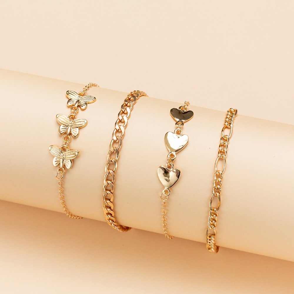 Heart & Butterfly Anklets 4pcs - Picture 1 of 8
